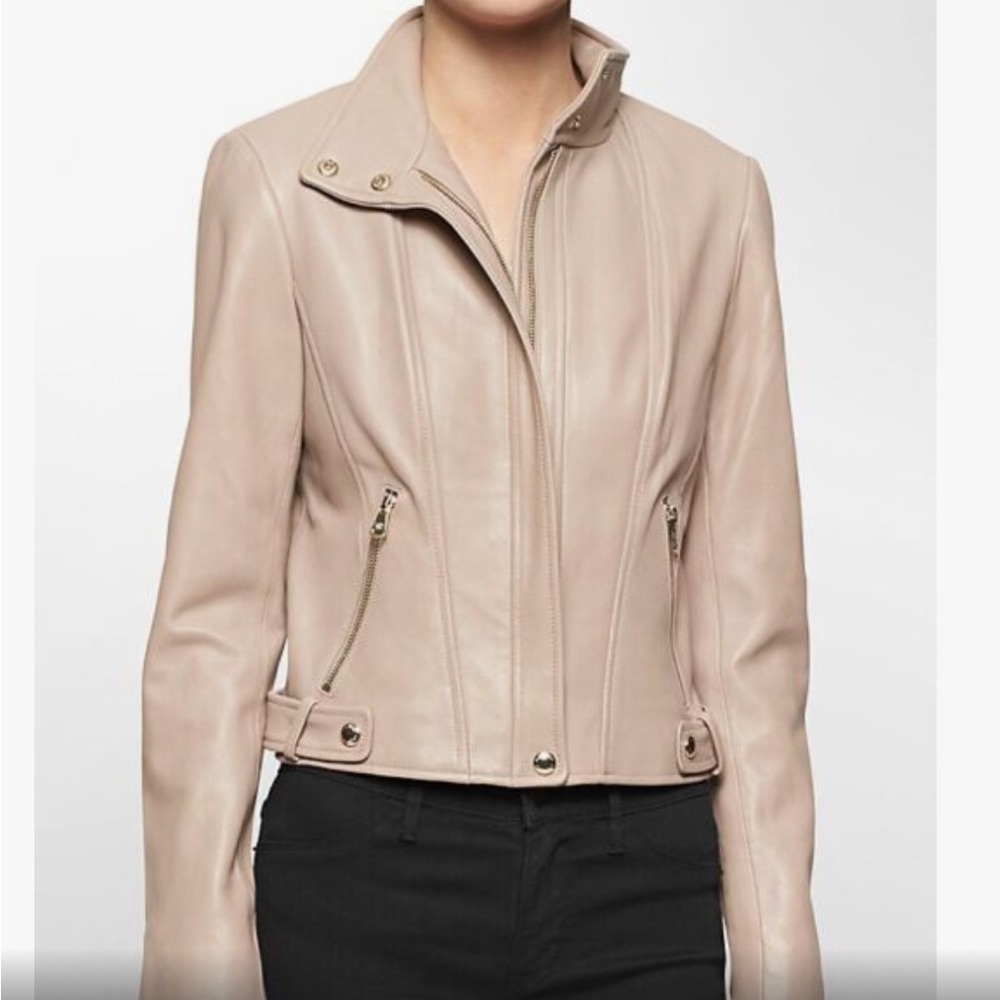 Calvin Klein Women’s Moto Tan Leather Jacket